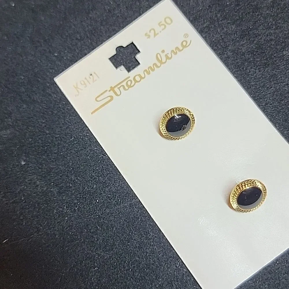 Streamline Vintage Black Gold Round Metal Buttons Cards Set  #K9121